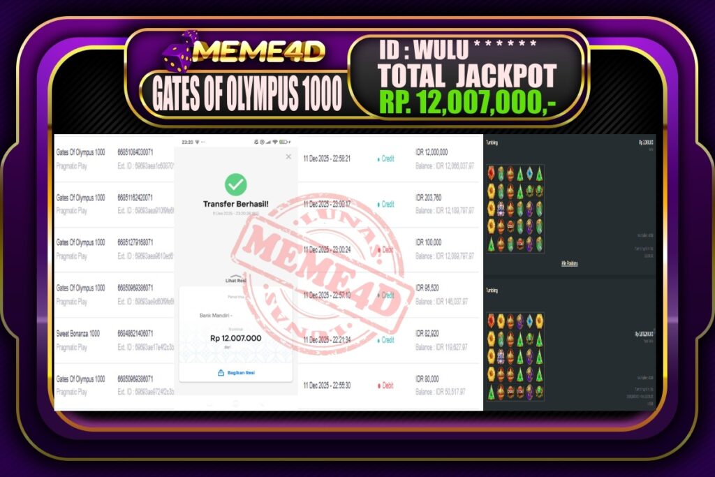 Bukti Jp MEME4D Slot Online 12 Desember 2025