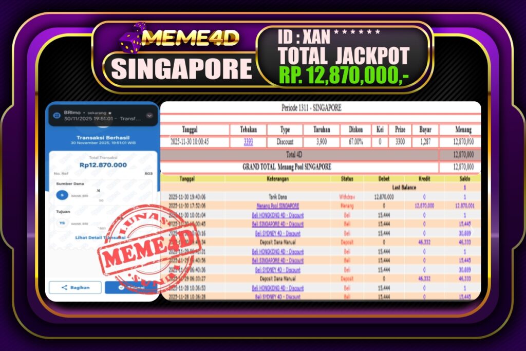 Bukti Jp MEME4D Togel Online 01 Desember 2025