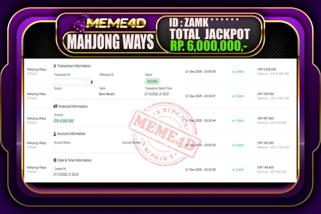 Bukti Jp MEME4D Slot Online 22 Desember 2025