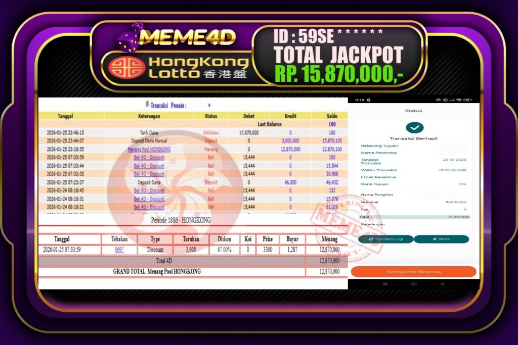 Bukti Jp MEME4D Togel Online 26 Januari 2026