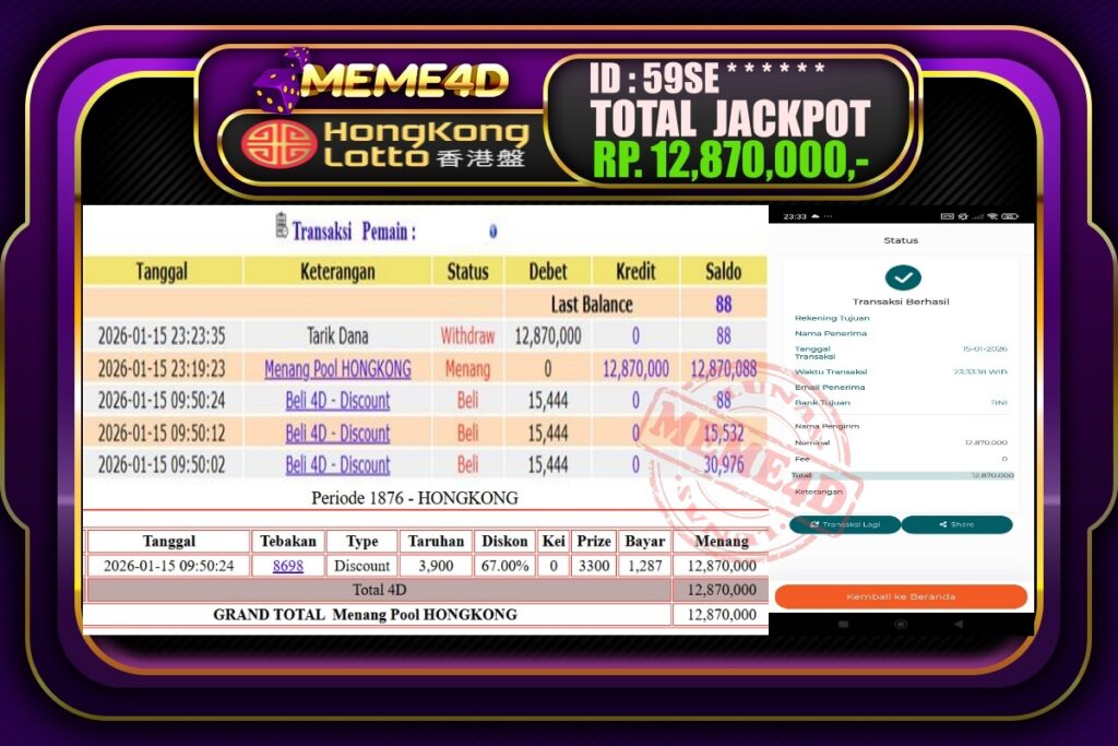 Bukti Jp MEME4D Togel Online 16 Januari 2026
