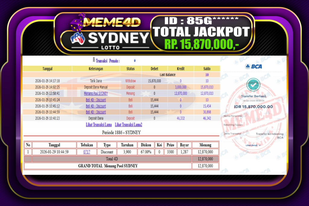 Bukti Jp MEME4D Togel Online 29 Januari 2026