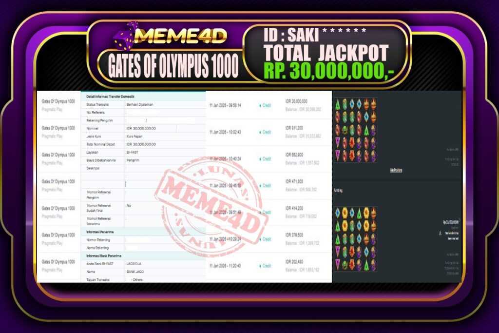 Bukti Jp MEME4D Slot Online 12 Januari 2026