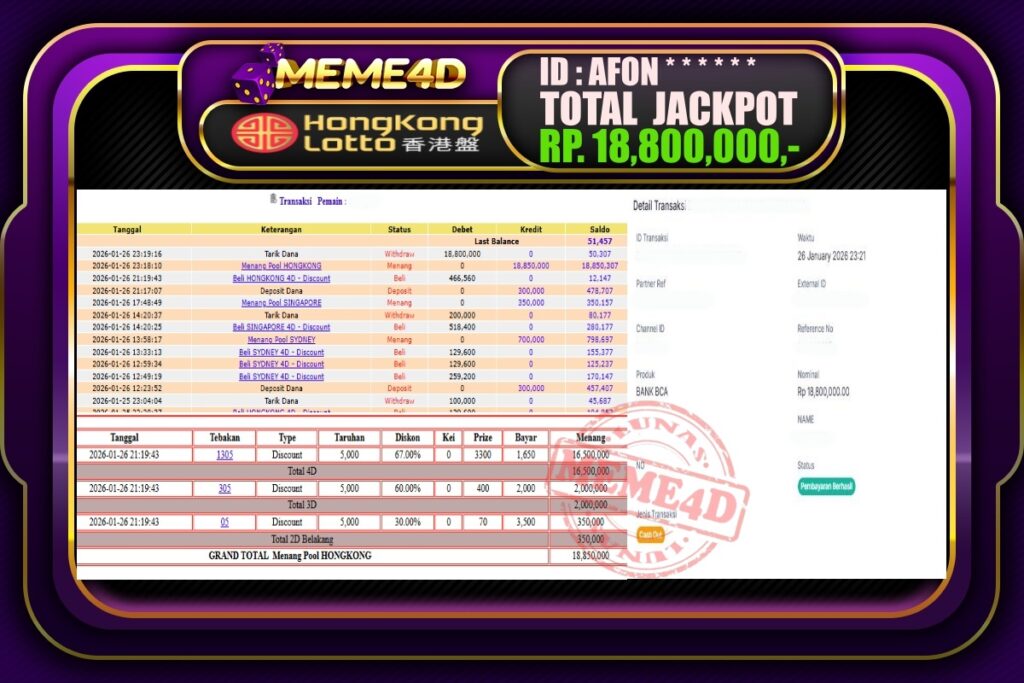 Bukti Jp MEME4D Togel Online 27 Januari 2026