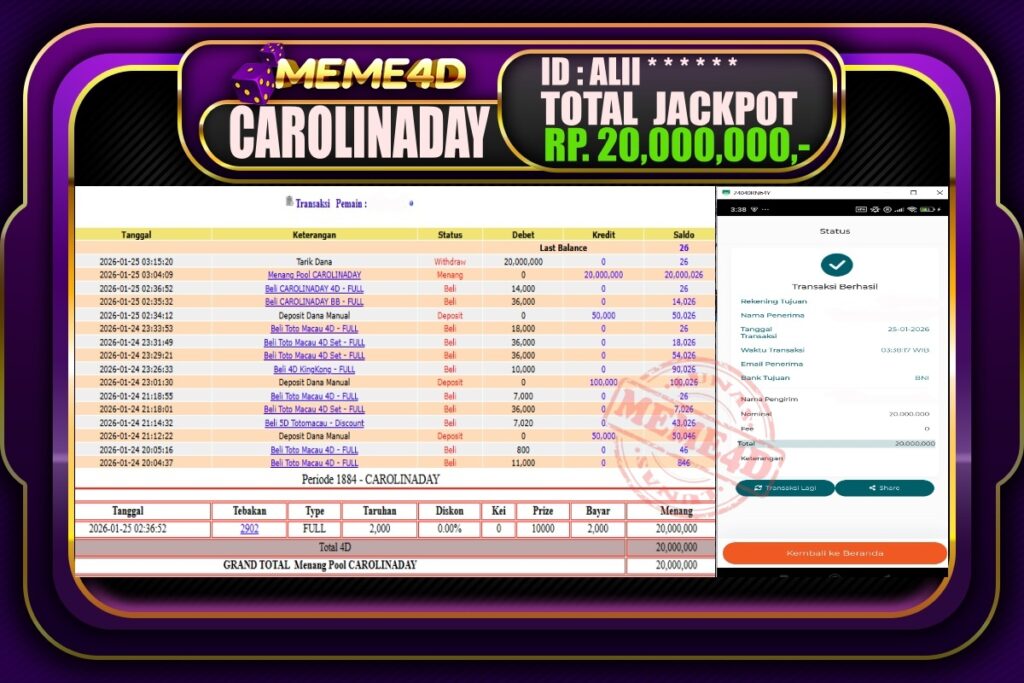 Bukti Jp MEME4D Togel Online 25 Januari 2026