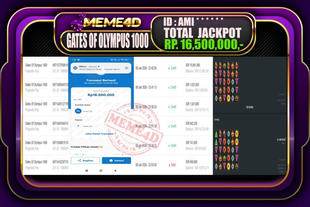 Bukti Jp MEME4D Slot Online 09 Januari 2026