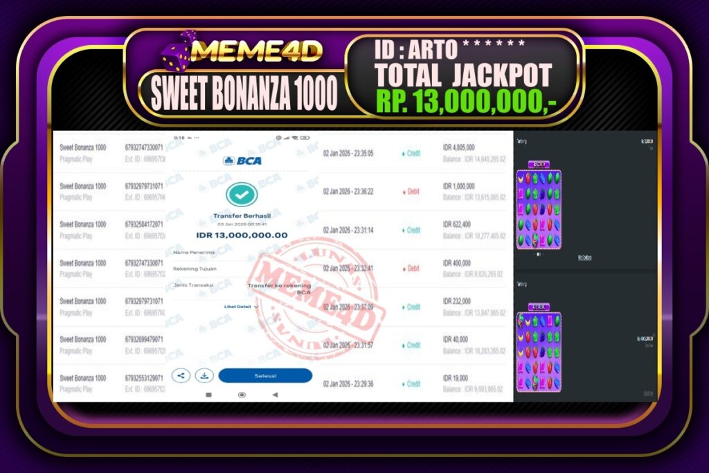 Bukti Jp MEME4D Slot Online 03 Januari 2026