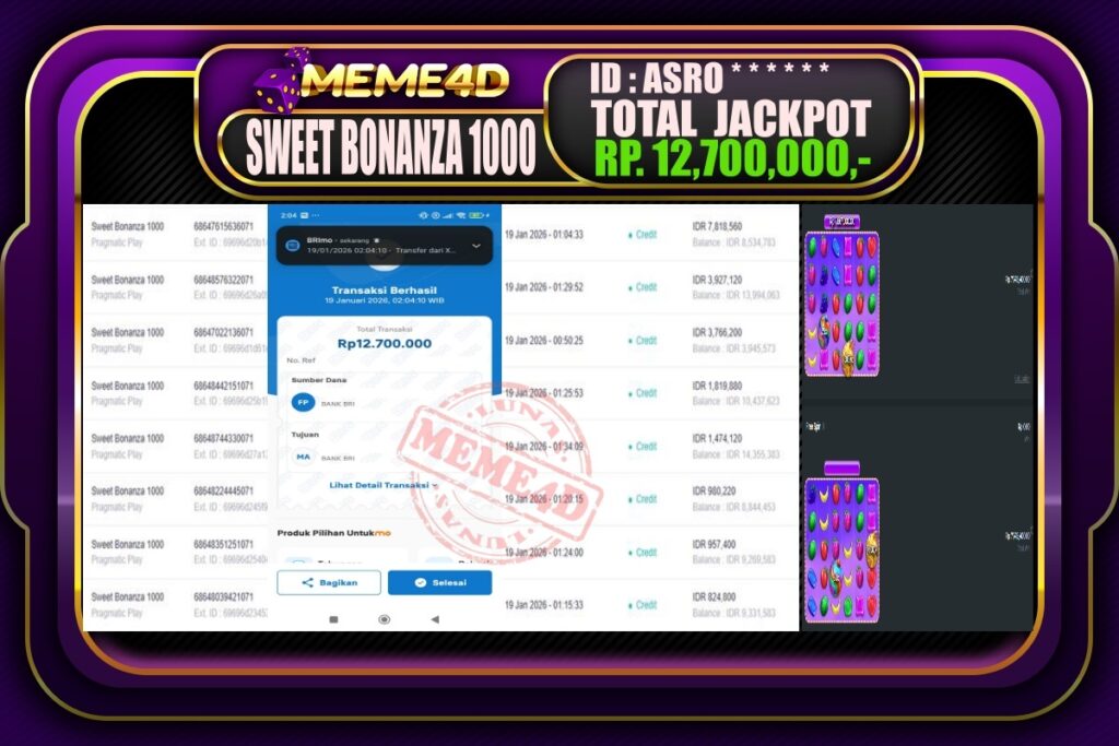 Bukti Jp MEME4D Slot Online 19 Januari 2026