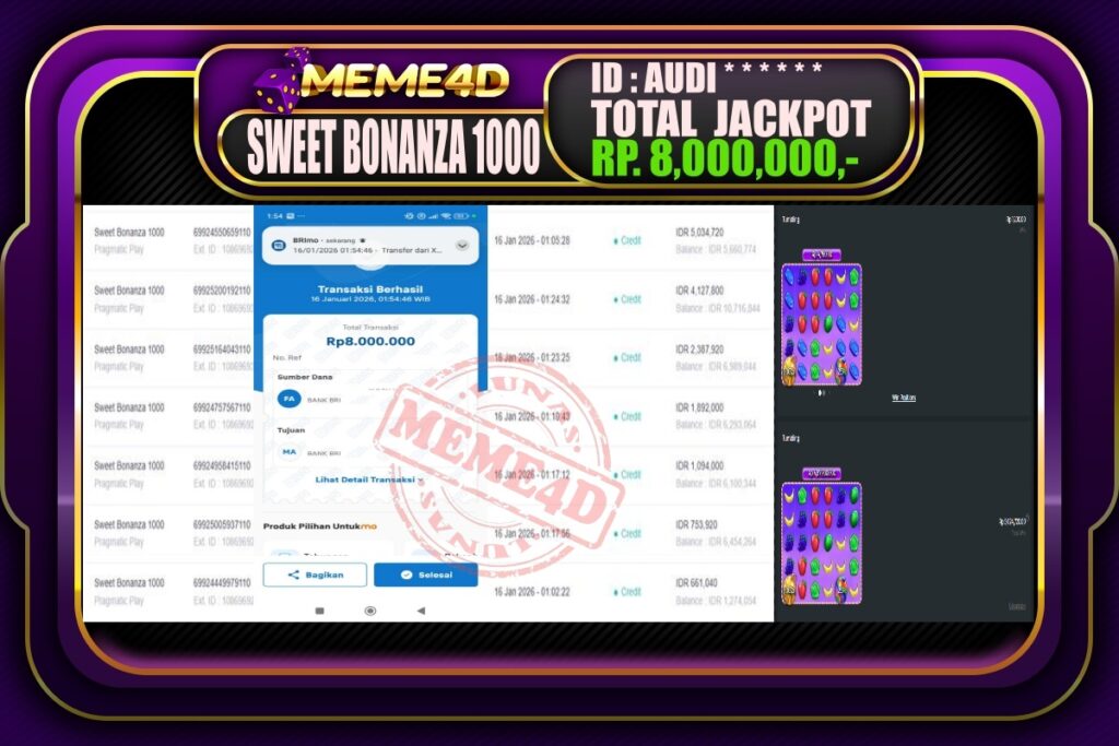 Bukti Jp MEME4D Slot Online 16 Januari 2026