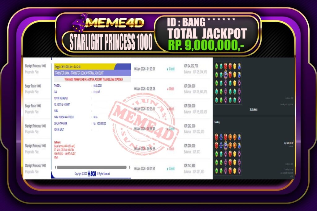 Bukti Jp MEME4D Slot Online 06 Januari 2026