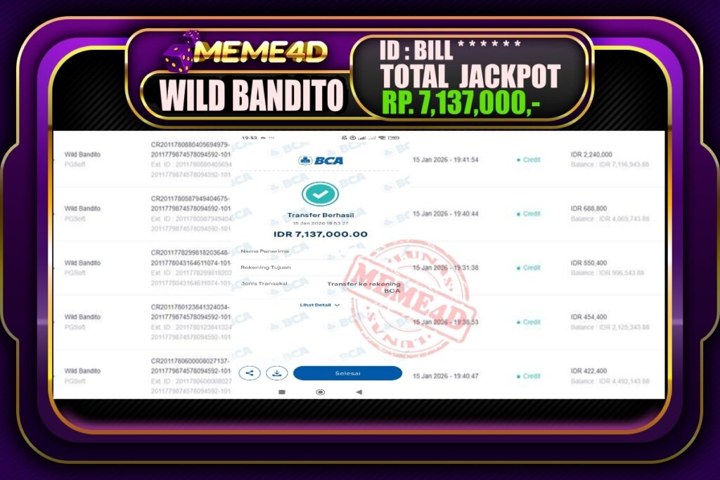 Bukti Jp MEME4D Slot Online 16 Januari 2026