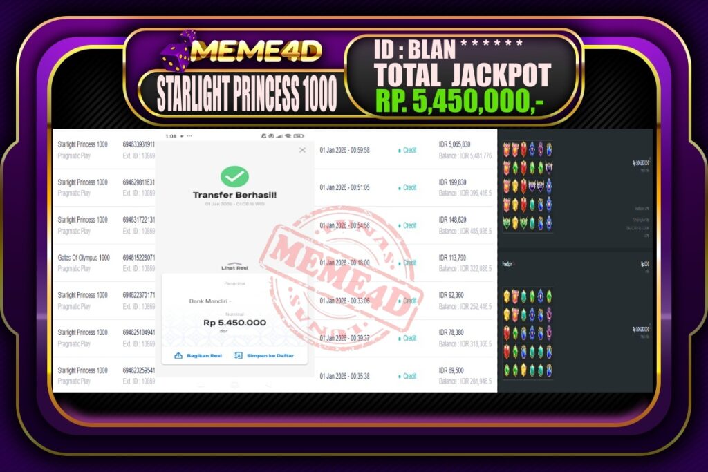 Bukti Jp MEME4D Slot Online 01 Januari 2026