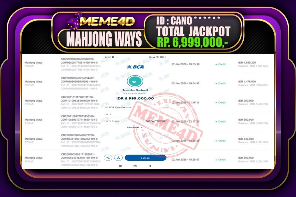 Bukti Jp MEME4D Slot Online 03 Januari 2026