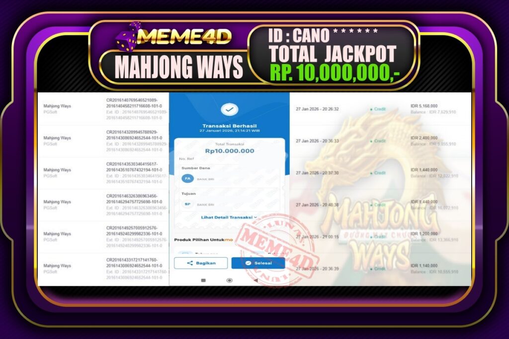 Bukti Jp MEME4D Slot Online 28 Januari 2026