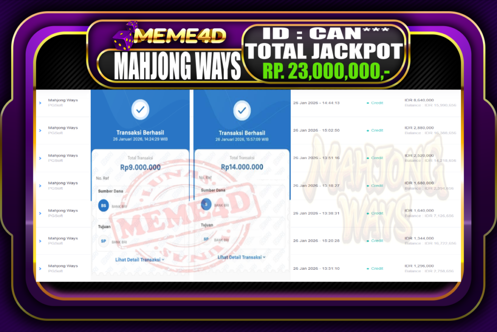 Bukti Jp MEME4D Slot Online 26 Januari 2026