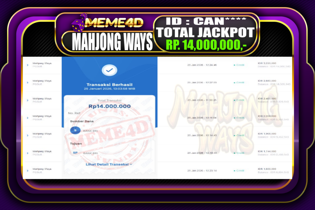 Bukti Jp MEME4D Slot Online 25 Januari 2026