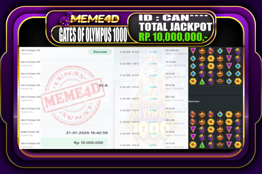 Bukti Jp MEME4D Slot Online 21 Januari 2026