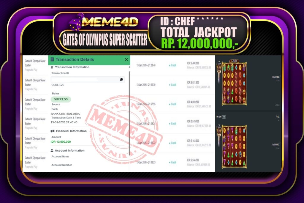 Bukti Jp MEME4D Slot Online 14 Januari 2026