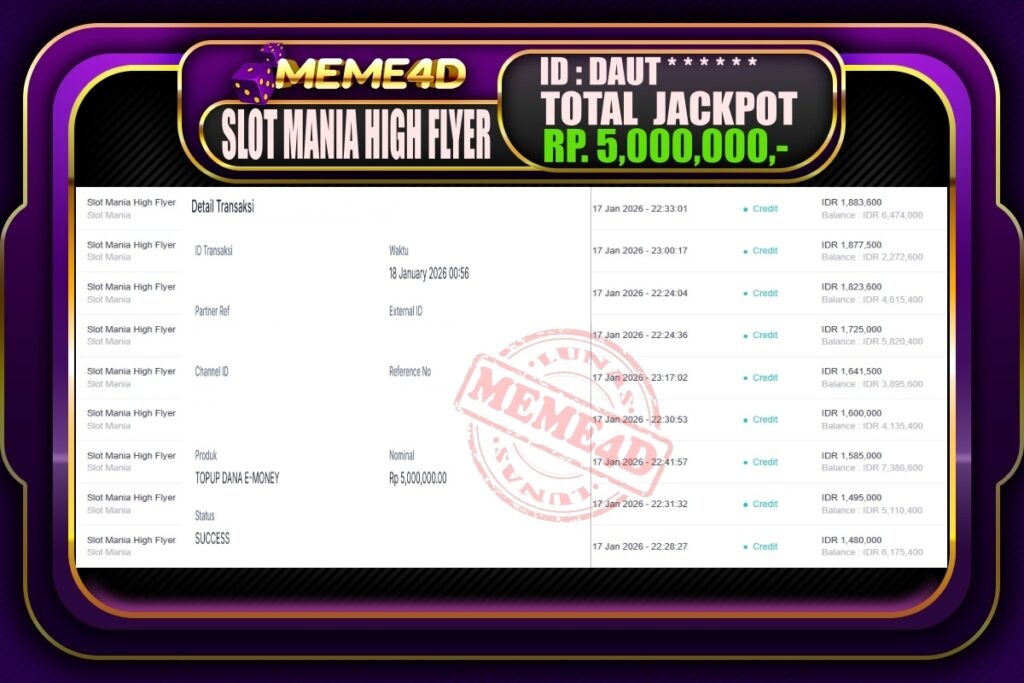 Bukti Jp MEME4D Slot Online 18 Januari 2026