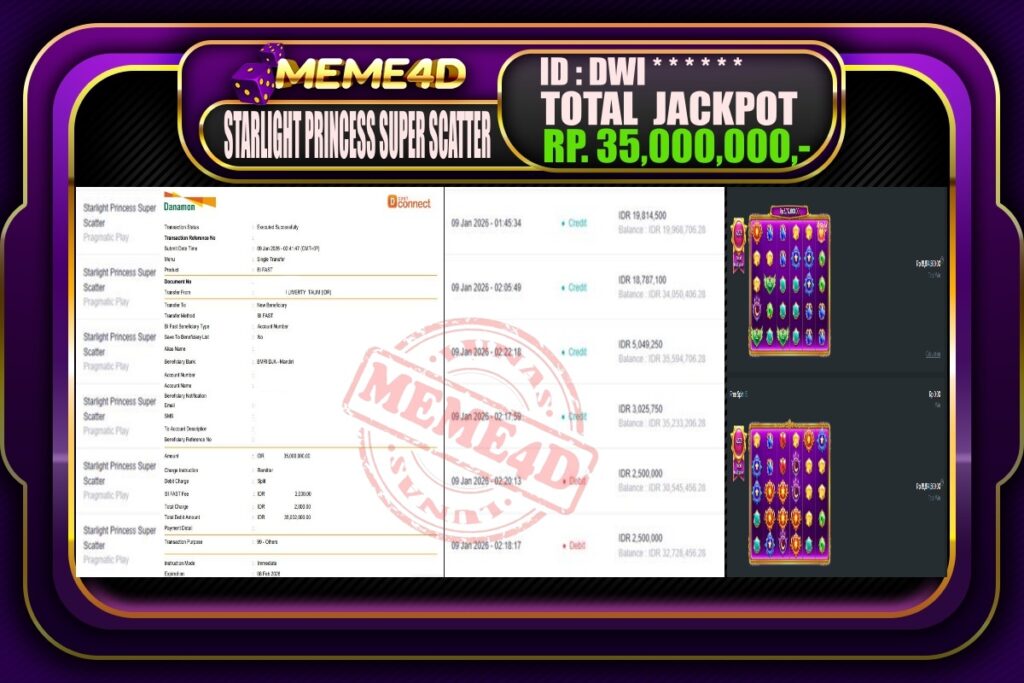 Bukti Jp MEME4D Slot Online 09 Januari 2026