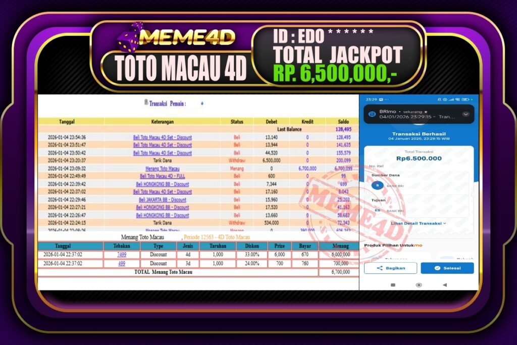 Bukti Jp MEME4D Togel Online 05 Januari 2026