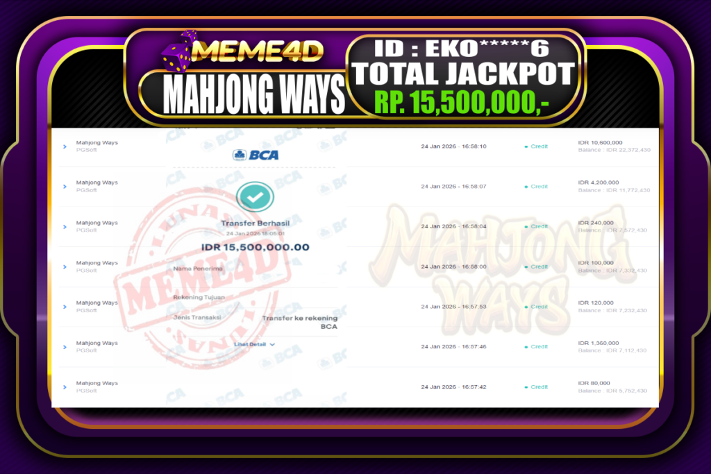 Bukti Jp MEME4D Slot Online 24 Januari 2026