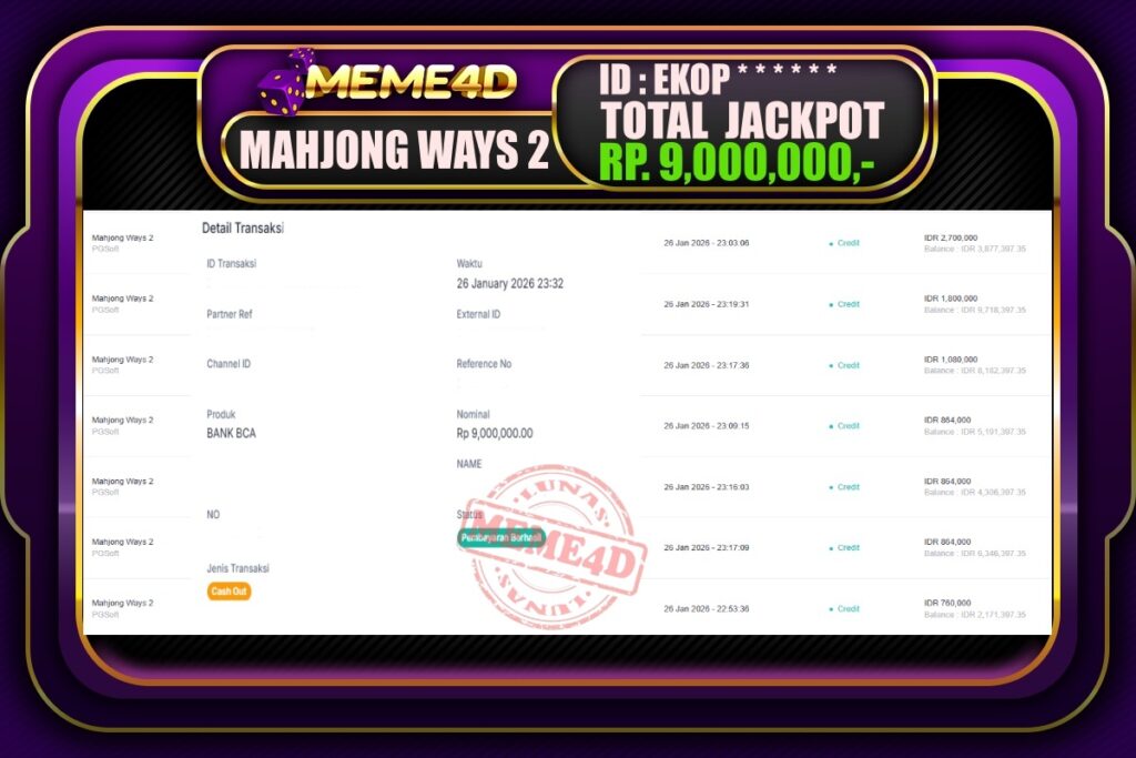 Bukti Jp MEME4D Slot Online 27 Januari 2026