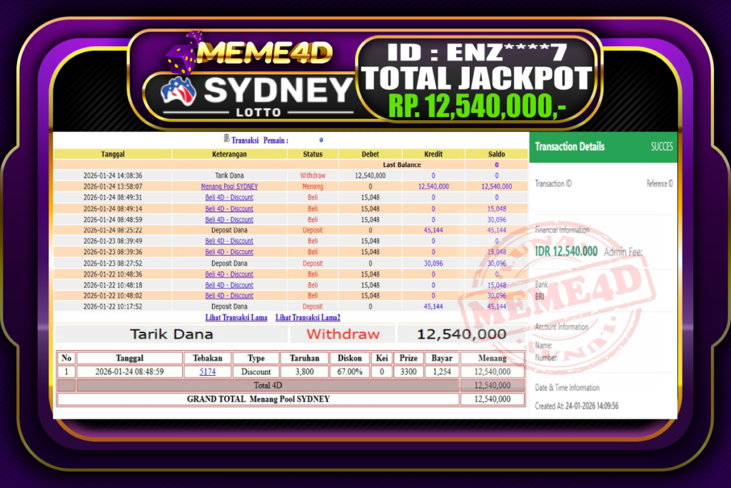 Bukti Jp MEME4D Togel Online 24 Januari 2026