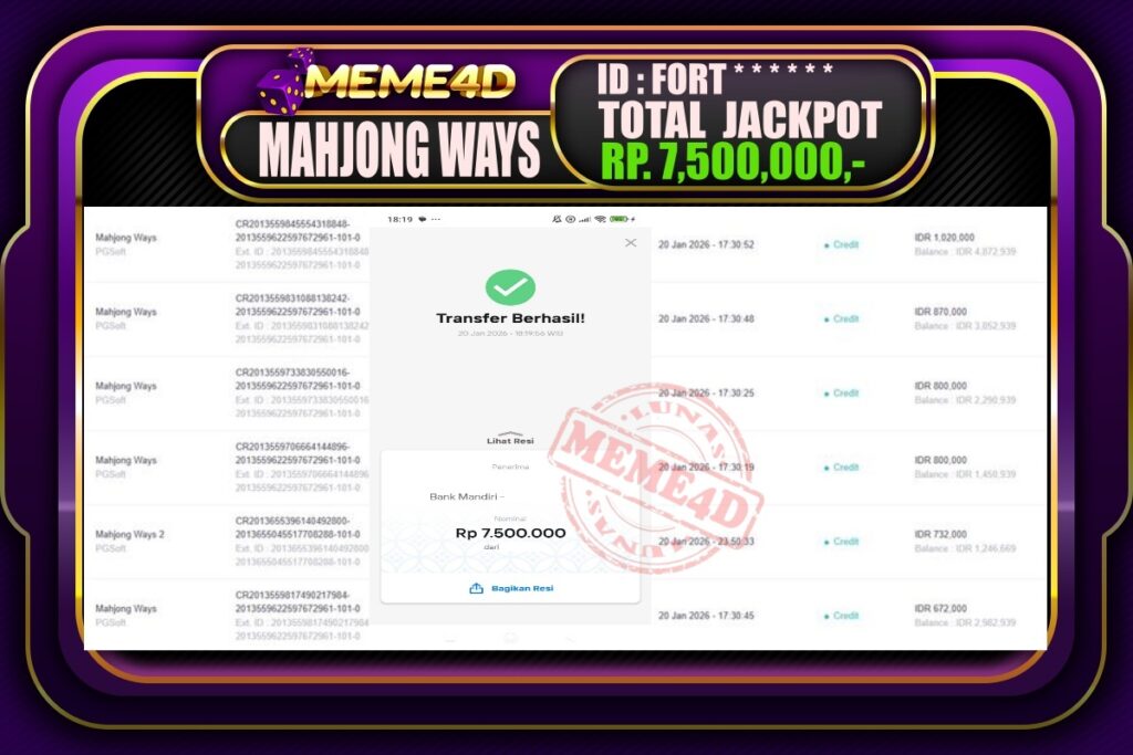 Bukti Jp MEME4D Slot Online 21 Januari 2026