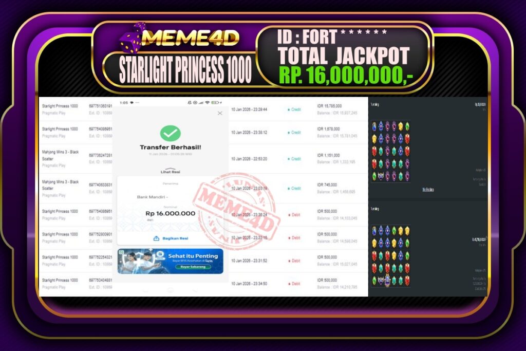 Bukti Jp MEME4D Slot Online 11 Januari 2026