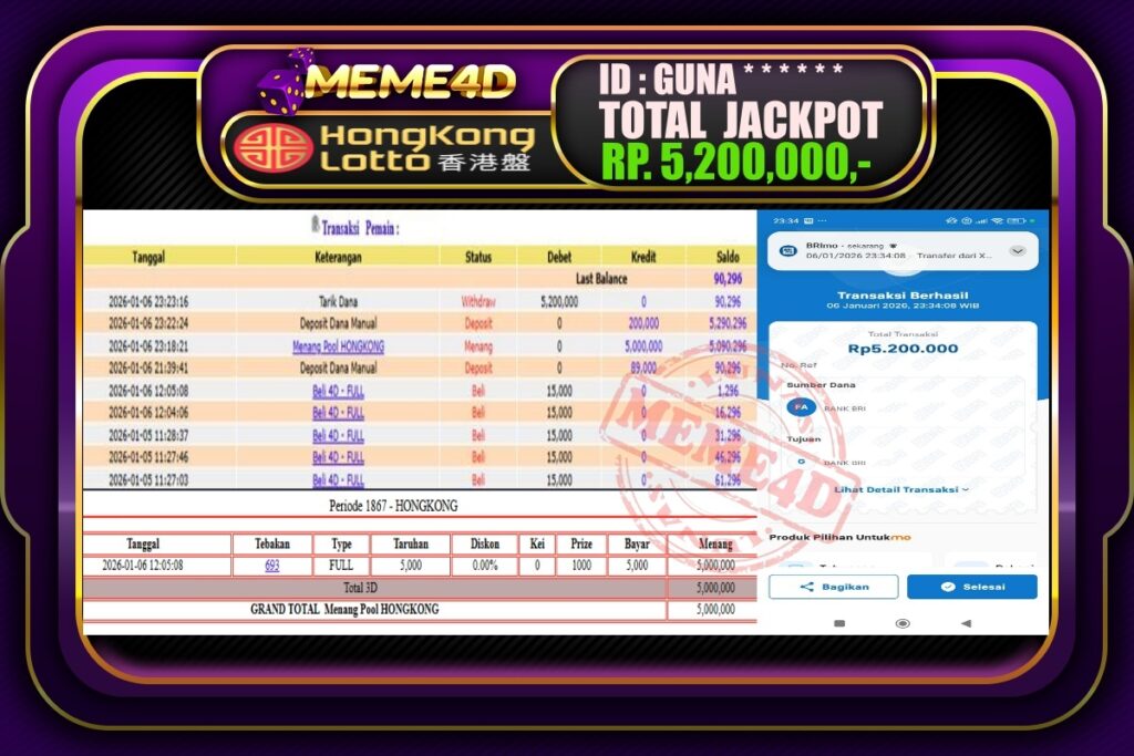 Bukti Jp MEME4D Togel Online 07 Januari 2026