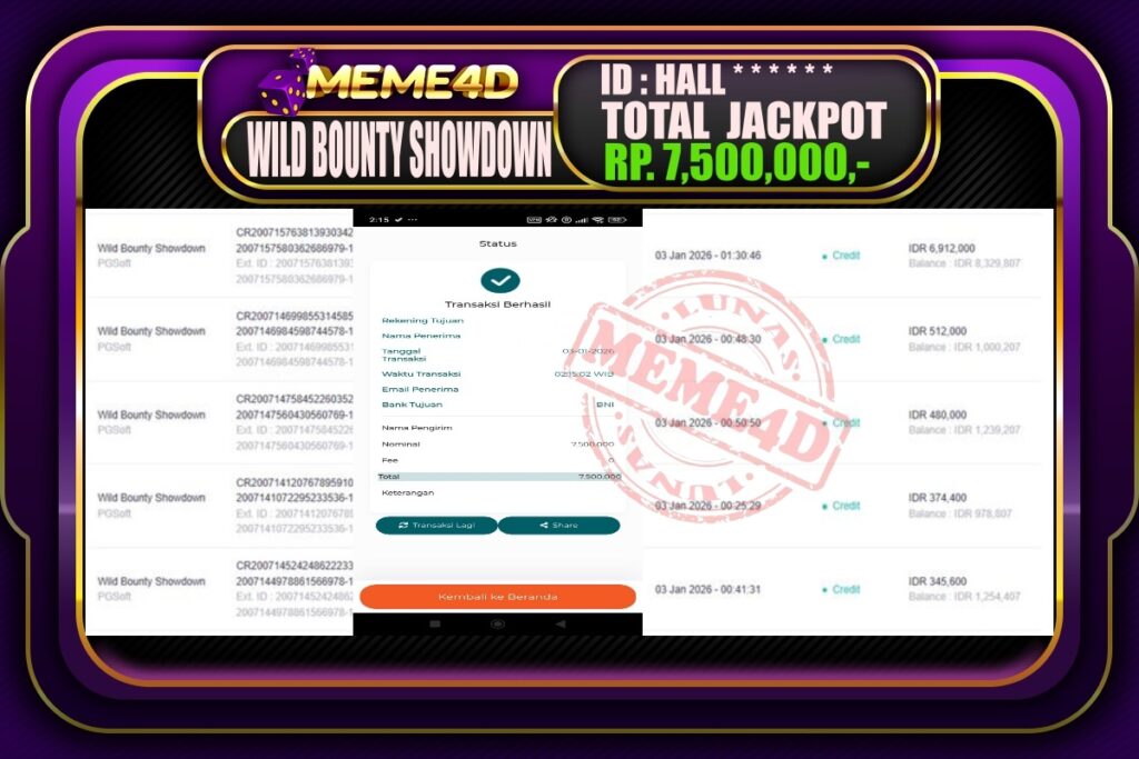 Bukti Jp MEME4D Slot Online 03 Januari 2026