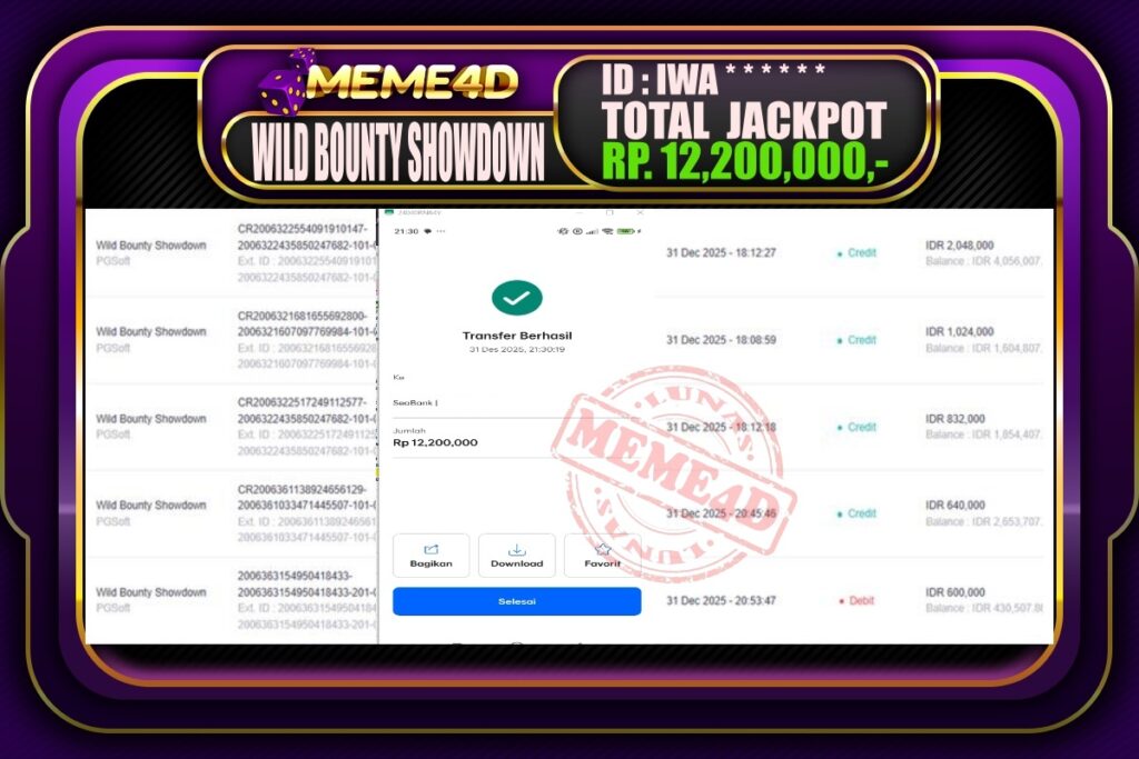 Bukti Jp MEME4D Slot Online 01 Januari 2026