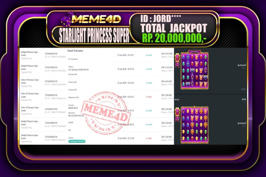 Bukti Jp MEME4D Slot Online 23 Januari 2026