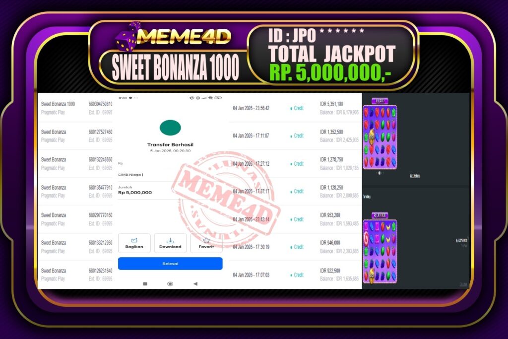 Bukti Jp MEME4D Slot Online 05 Januari 2026