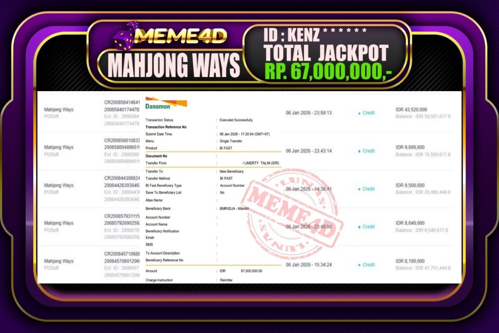 Bukti Jp MEME4D Slot Online 07 Januari 2026