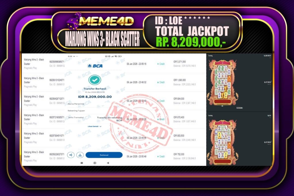 Bukti Jp MEME4D Slot Online 10 Januari 2026