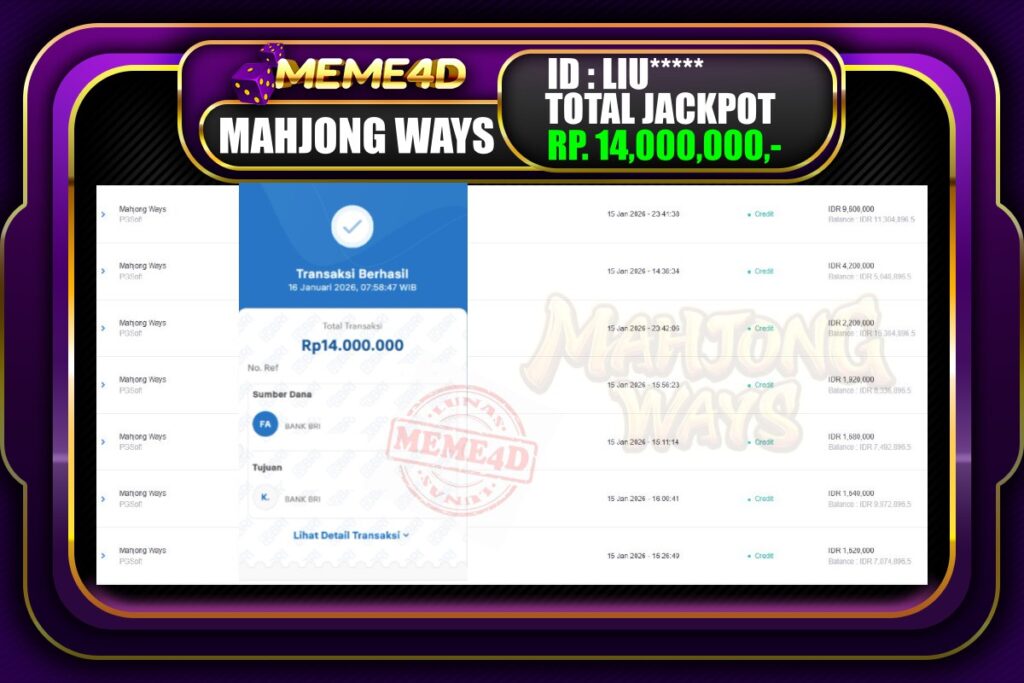 Bukti Jp MEME4D Slot Online 16 Januari 2026