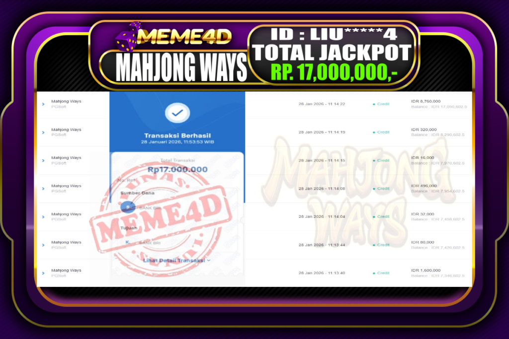 Bukti Jp MEME4D Slot Online 28 Januari 2026