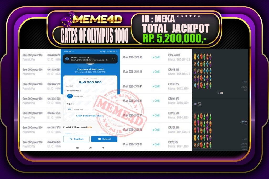 Bukti Jp MEME4D Slot Online 08 Januari 2026