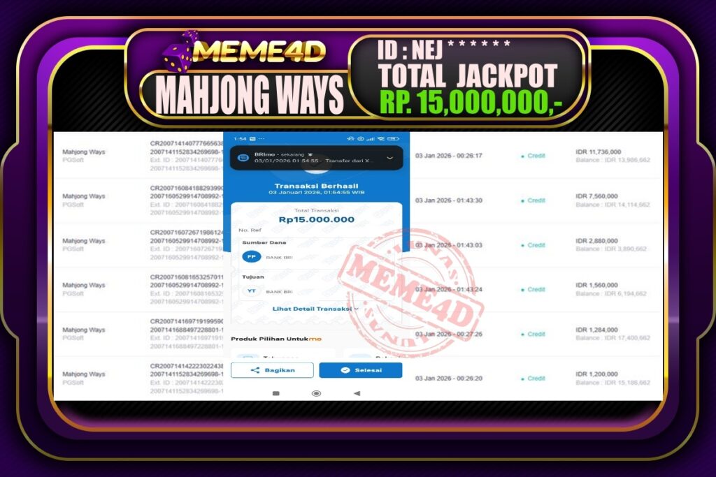 Bukti Jp MEME4D Slot Online 03 Januari 2026