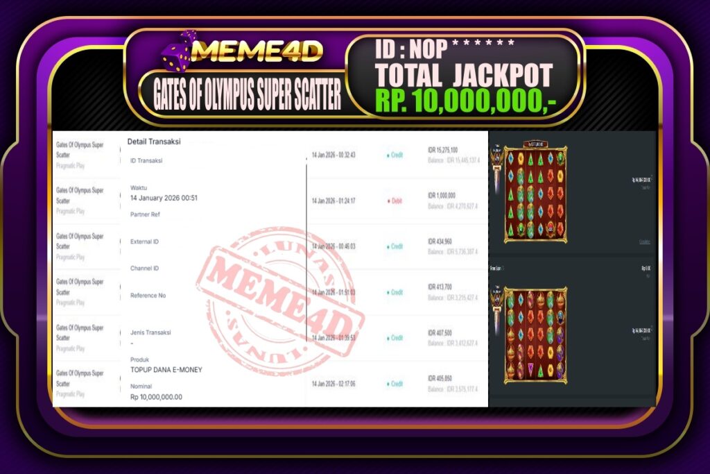 Bukti Jp MEME4D Slot Online 14 Januari 2026