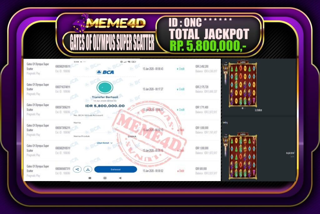 Bukti Jp MEME4D Slot Online 13 Januari 2026