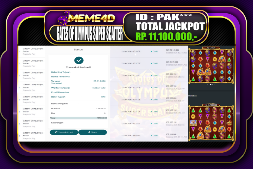 Bukti Jp MEME4D Slot Online 23 Januari 2026