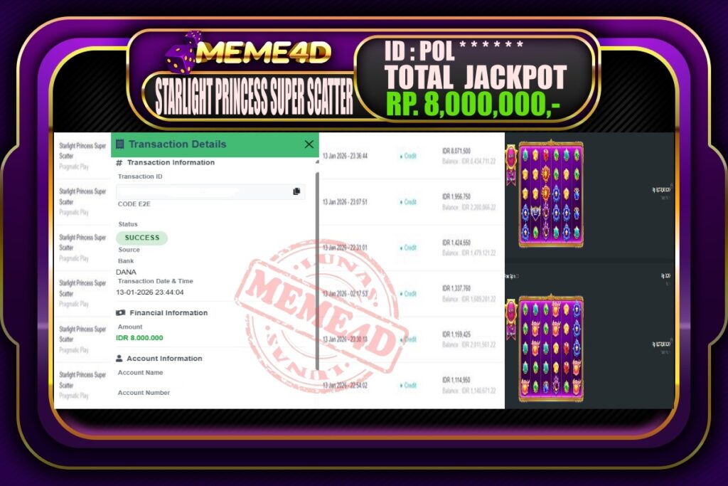 Bukti Jp MEME4D Slot Online 14 Januari 2026