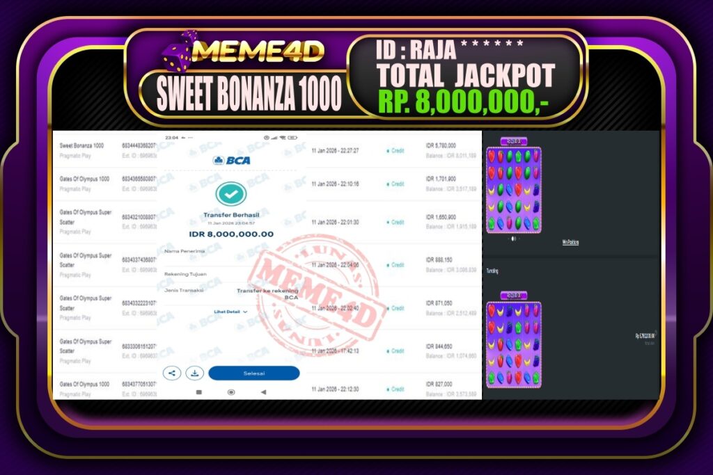 Bukti Jp MEME4D Slot Online 12 Januari 2026