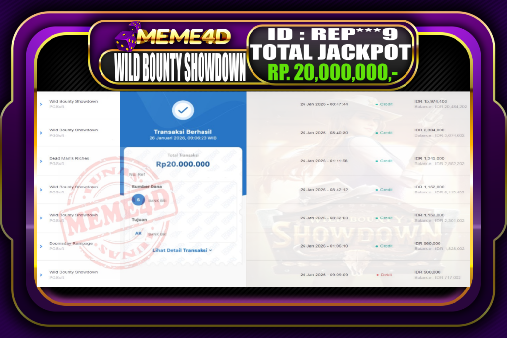 Bukti Jp MEME4D Slot Online 26 Januari 2026