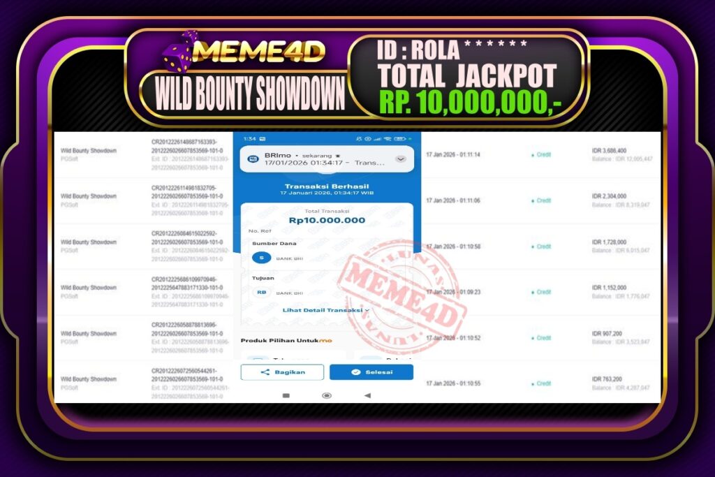 Bukti Jp MEME4D Slot Online 17 Januari 2026