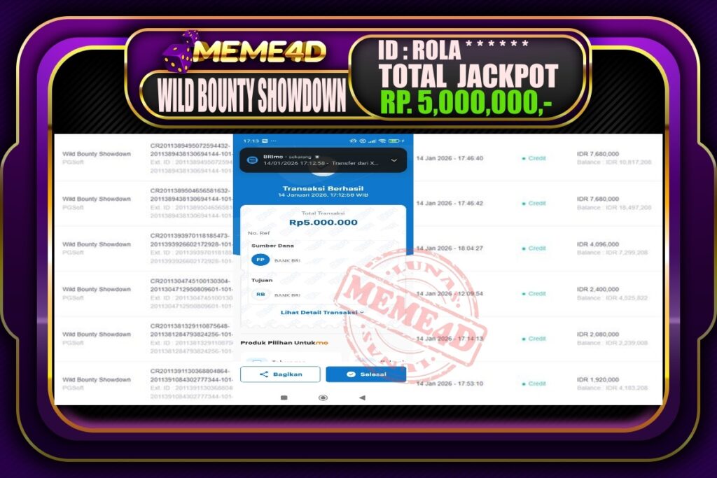 Bukti Jp MEME4D Slot Online 15 Januari 2026