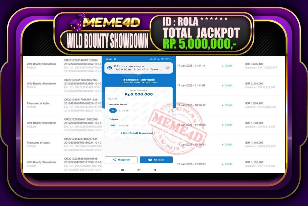 Bukti Jp MEME4D Slot Online 18 Januari 2026